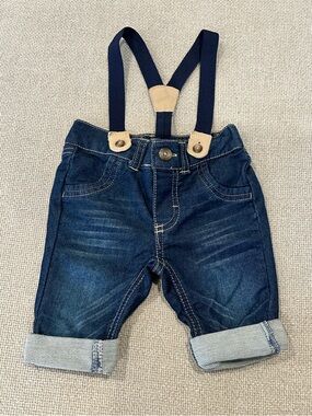 Baby Boy Cat & Jack Denim Jean Suspender Pants Size 0-3 months